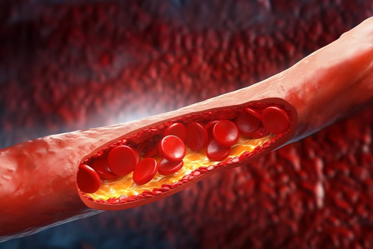 Arterie geöffnet mit fliegenden Blutblättchen, ai generativ