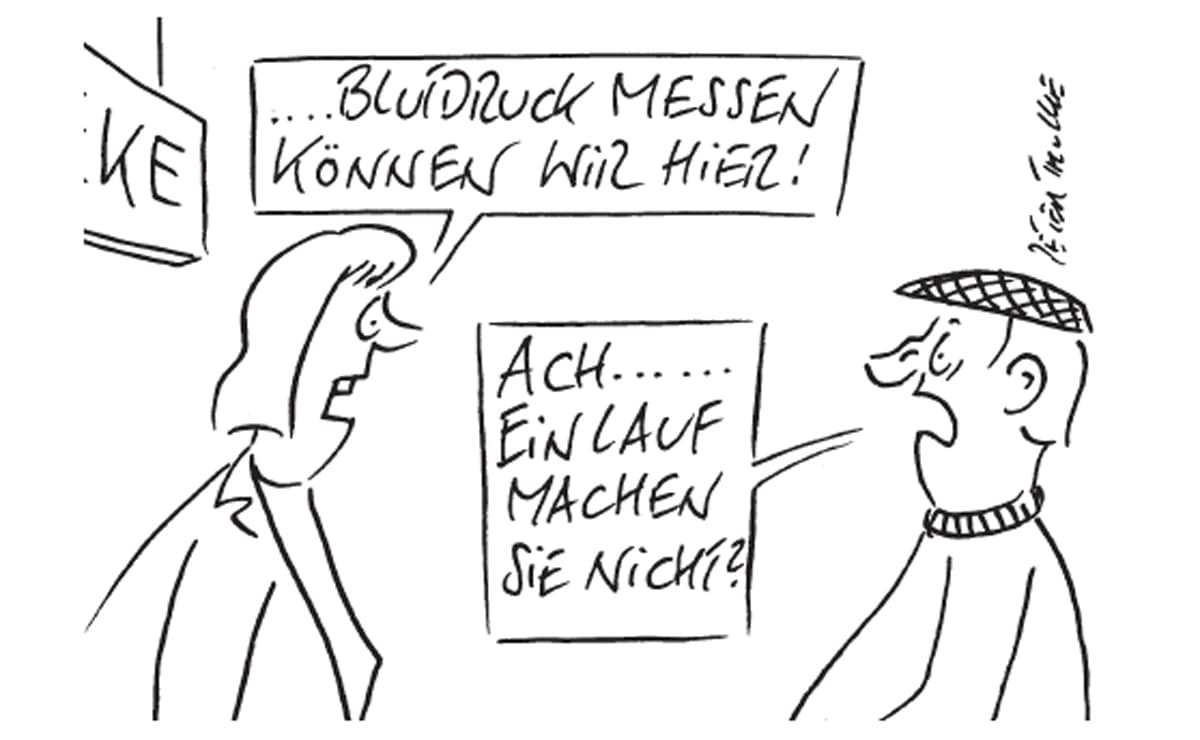 Cartoon Blutdruckmessen, einlauf.