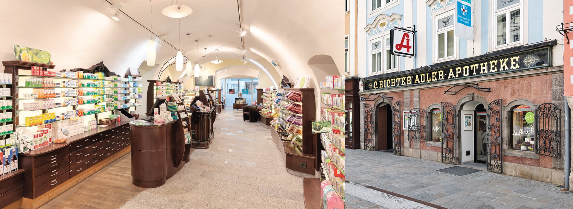 Adler Apotheke, Außen- und Innenansicht
