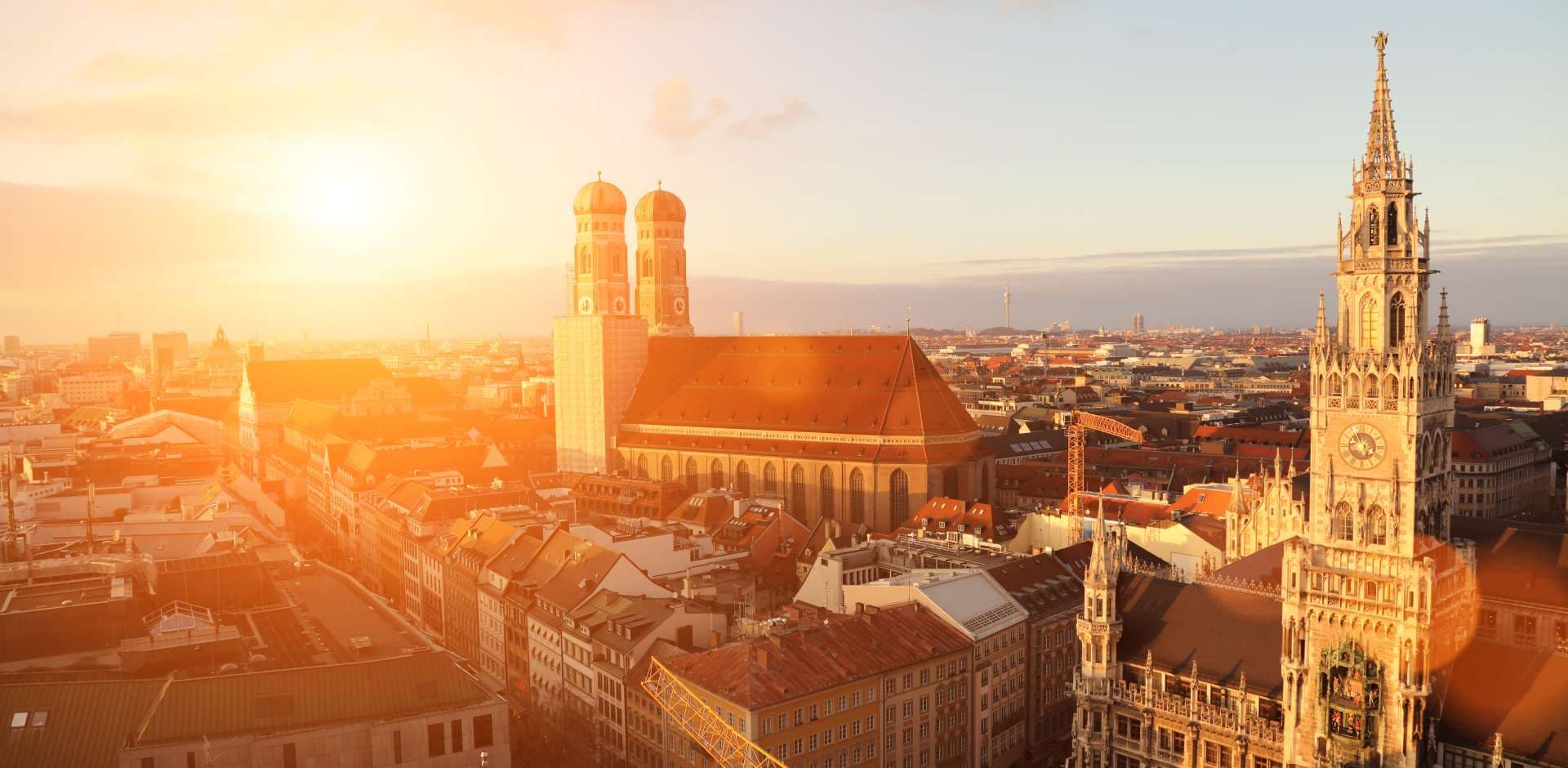 Munich old city aerial view sunset Germany
