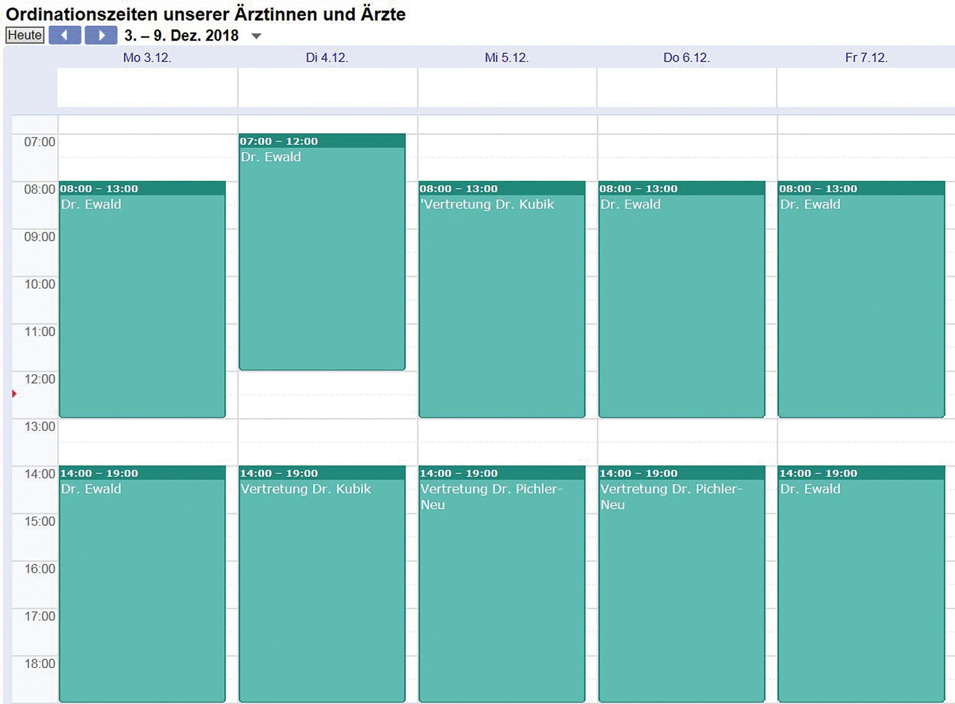 Faksimile Online-Kalender: Ordinationszeiten unserer Ärzte.