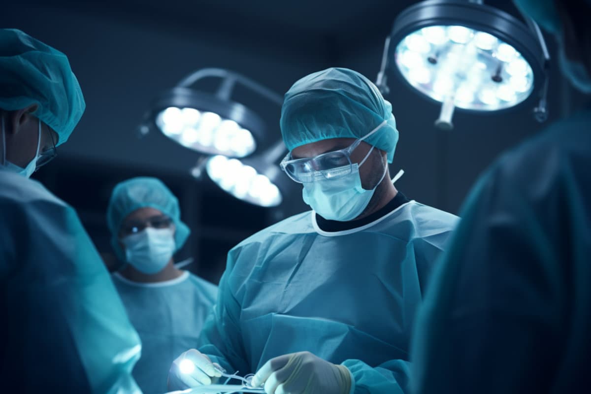 Surgeons will perform the operation. Professional doctors performing surgeries. Medical team performing a surgical operation in a bright modern operating room,