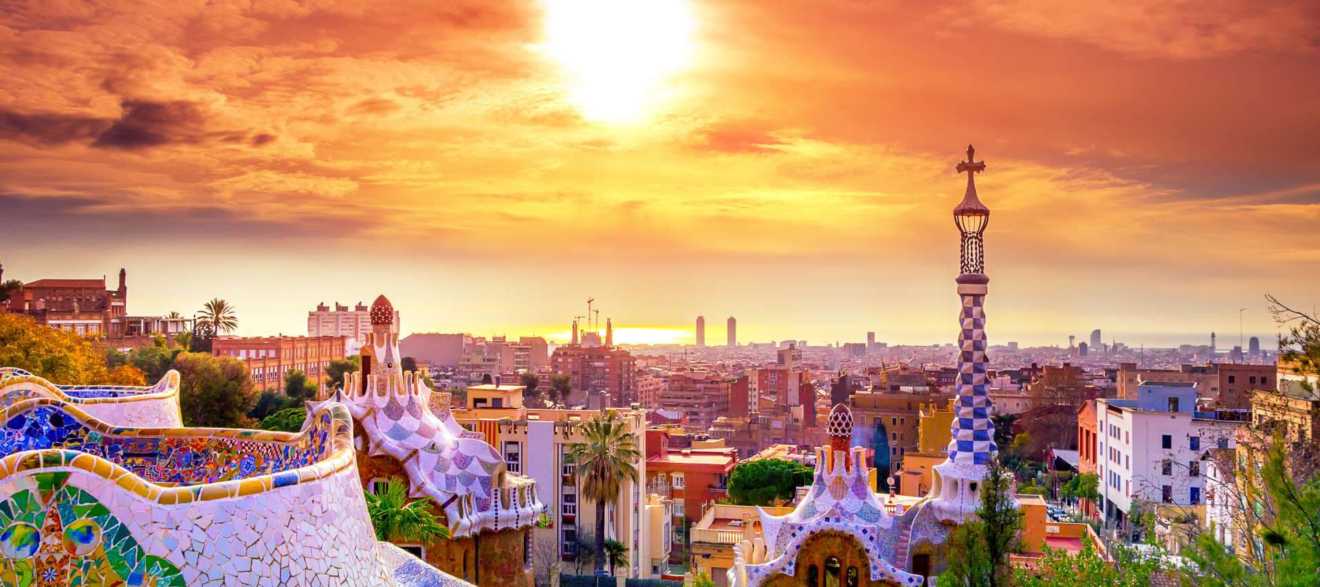 View of the city from Park Guell in Barcelona, Spain