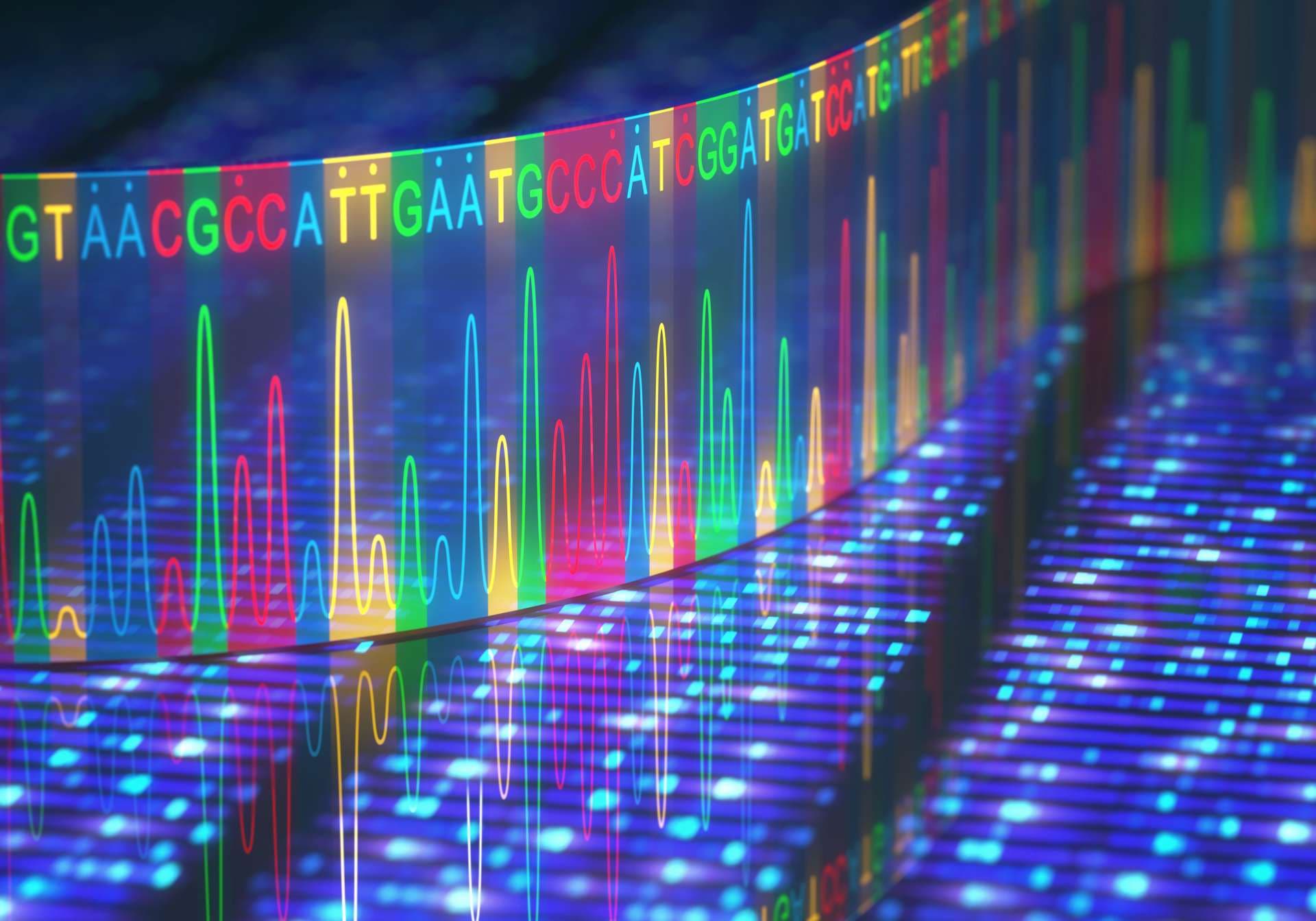 3D-Darstellung einer Methode zur DNA-Sequenzierung.