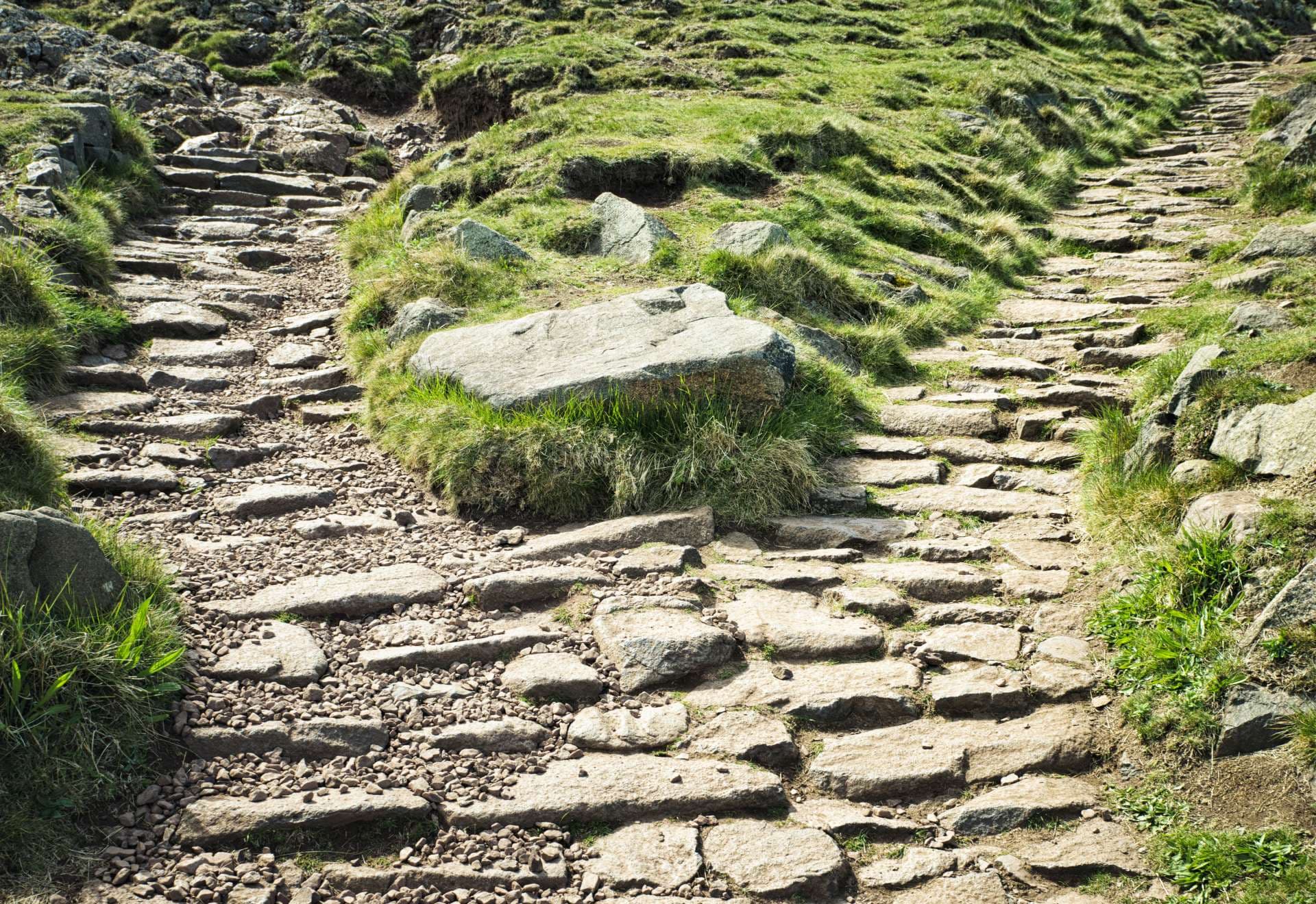 Eine Wahl zwischen zwei felsigen Wanderwegen.