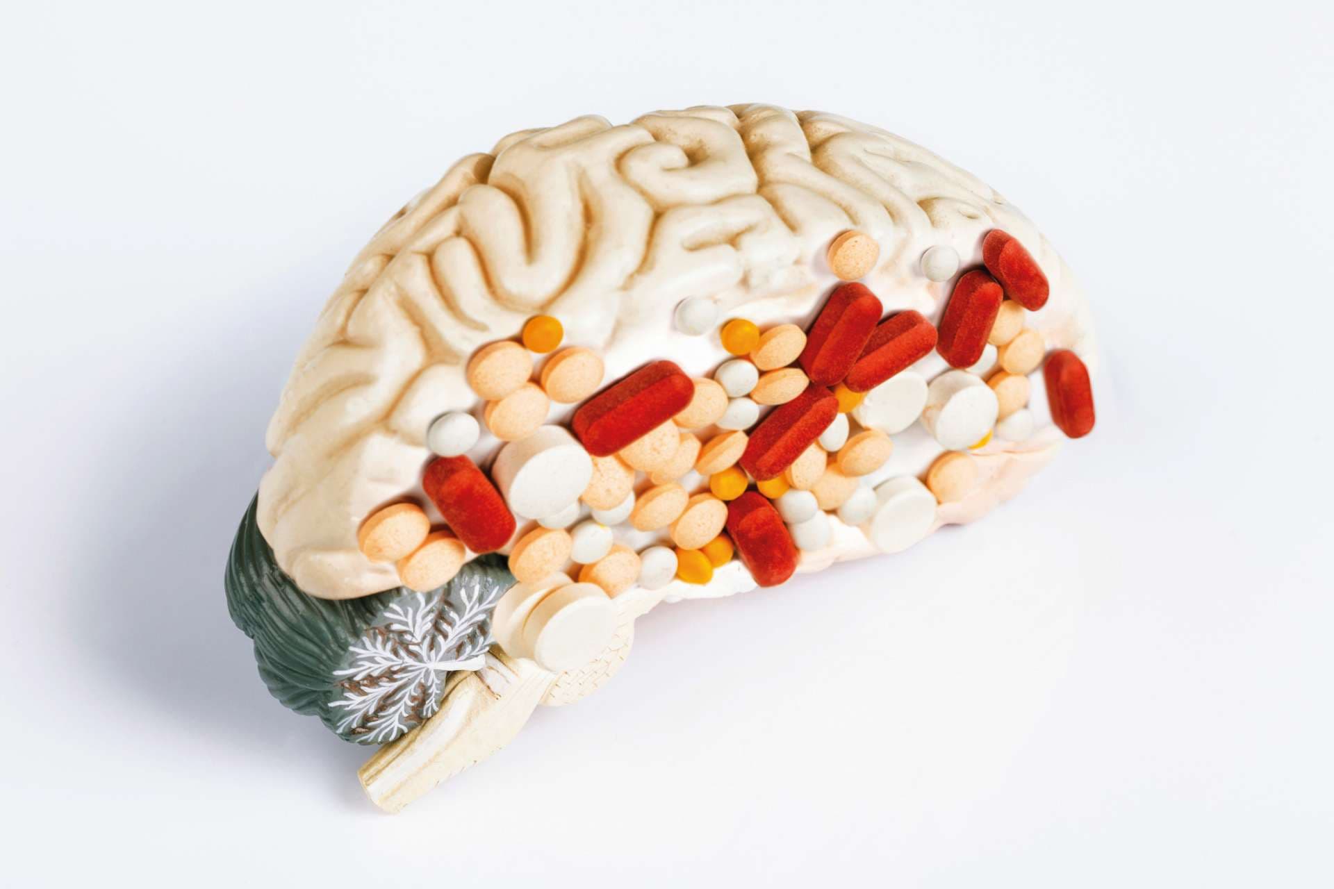 Pills inside of a human brain