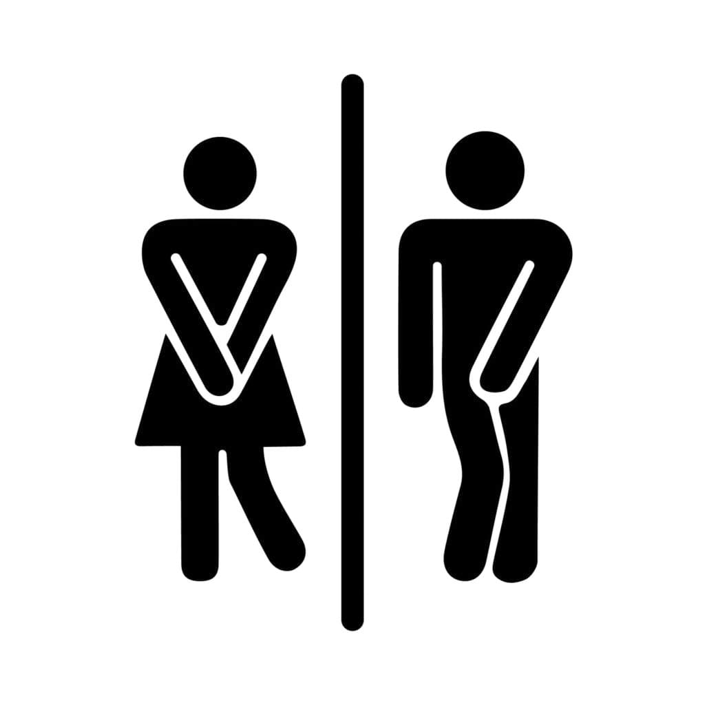 Lustiges, fröhliches, originelles Zeichen, Symbol männliche und weibliche Toilette. Vektor-Illustration.