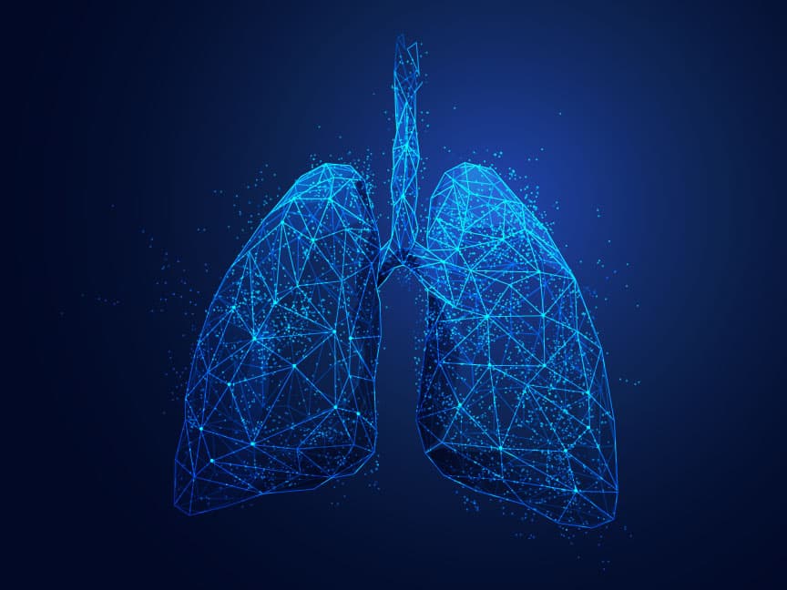 graphic of wireframe polygon lungs with futuristic element