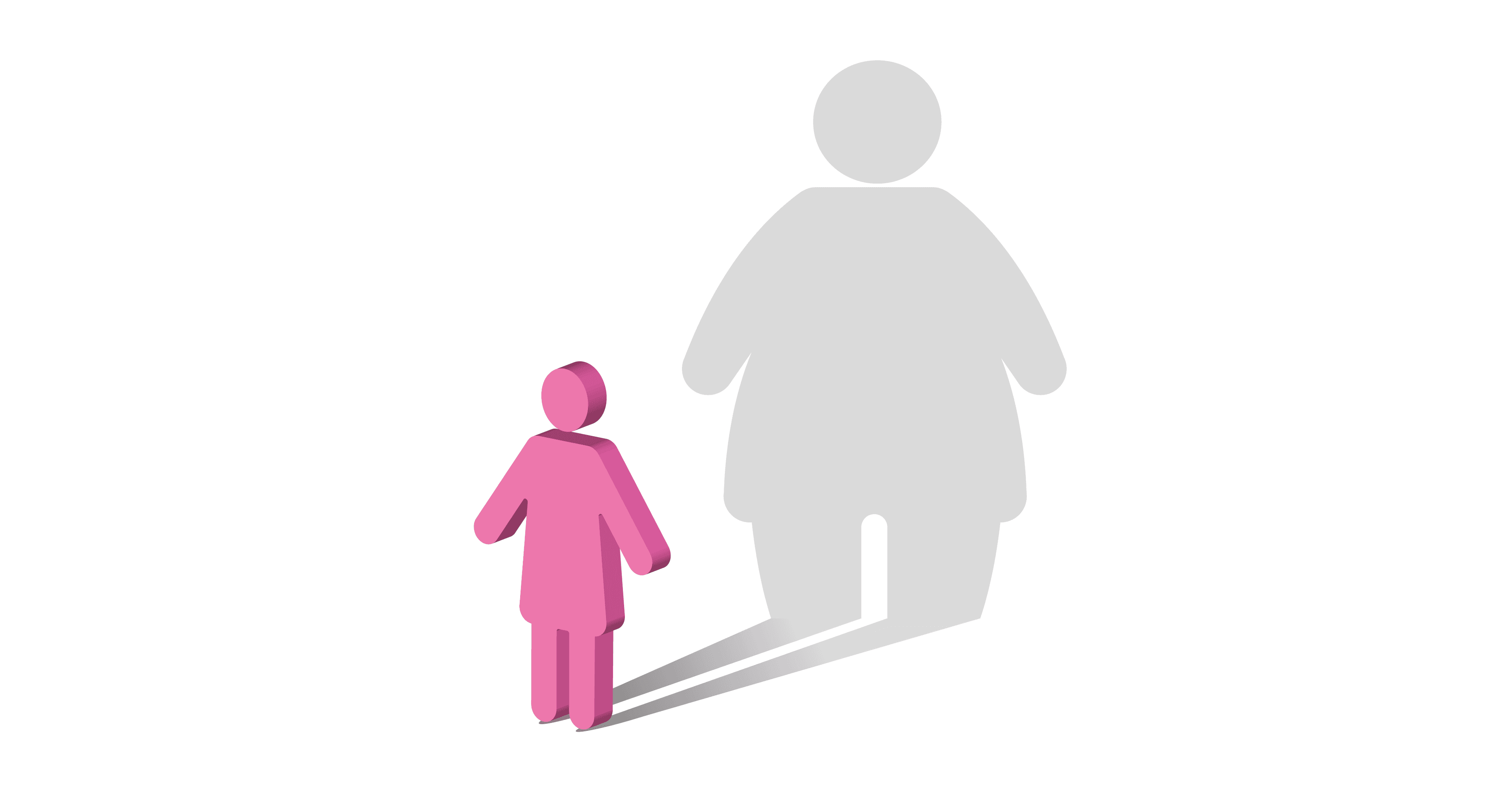 Das Symbol einer Frau, die einen Schatten einer viel dickeren Frau wirft. Körperdysmorphie.