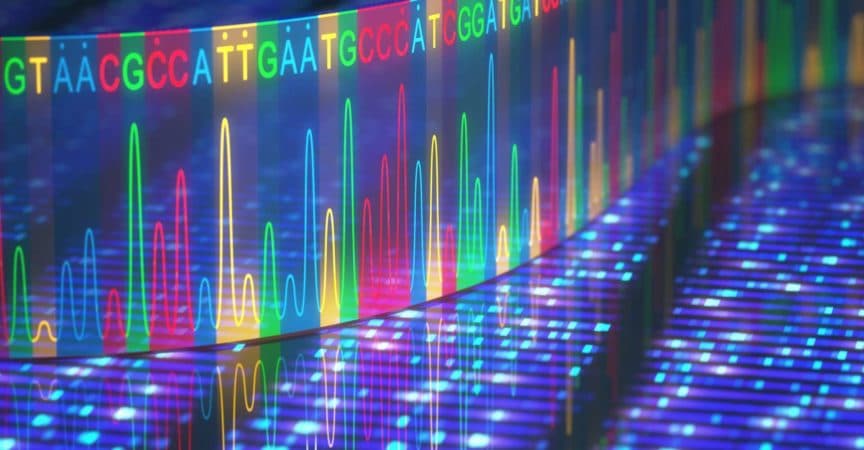 3D-Darstellung eines Verfahrens zur DNA-Sequenzierung.