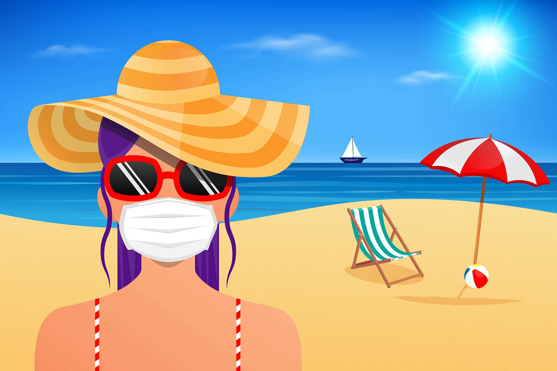 Junge Frau mit Maske am Strand
