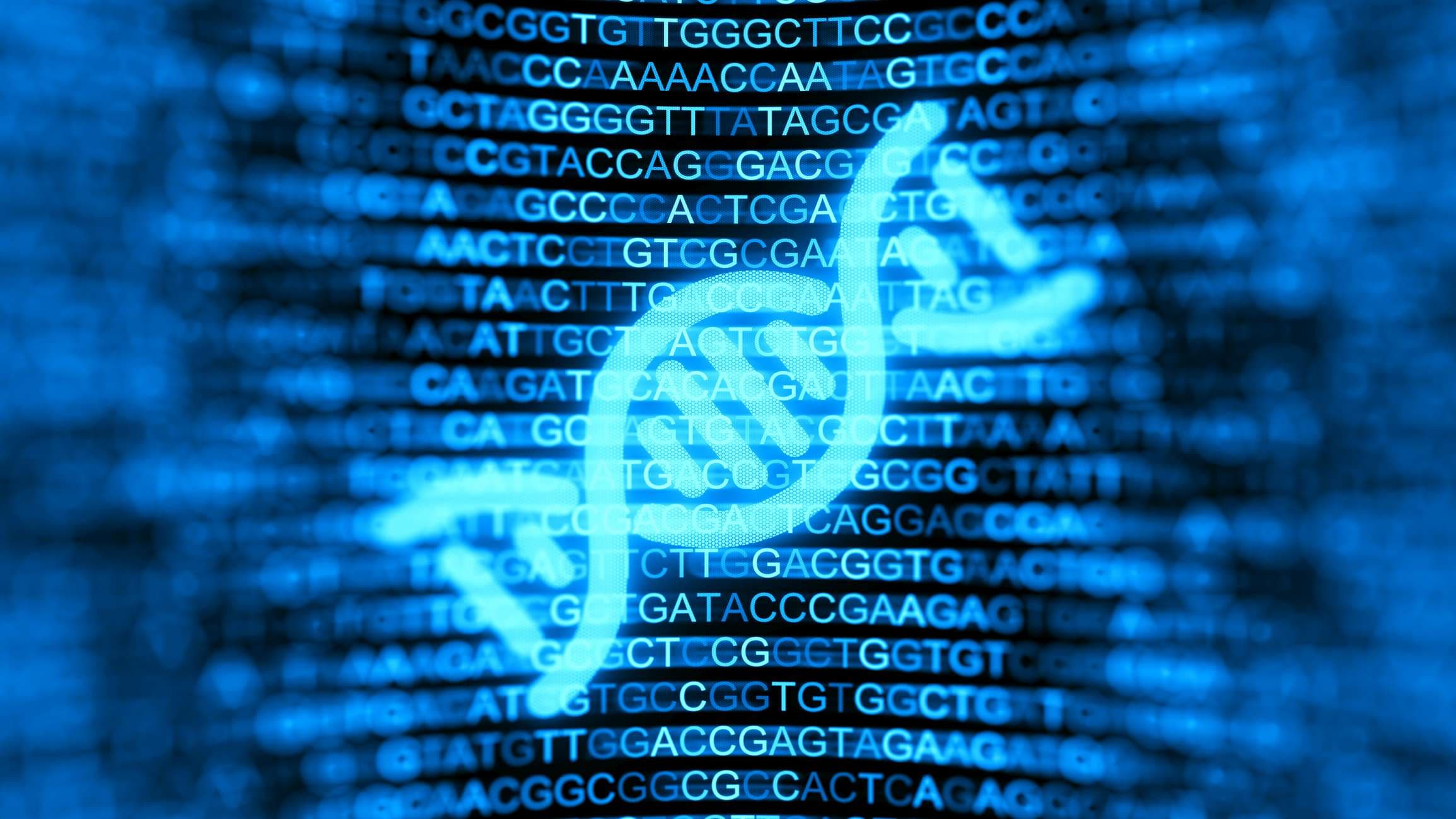 Digitaler Bildschirm mit DNA-Strängen und Datenhintergrund. Doppelhelix-Struktur. Nukleinsäuresequenz. Genetische Forschung. 3D-Darstellung.