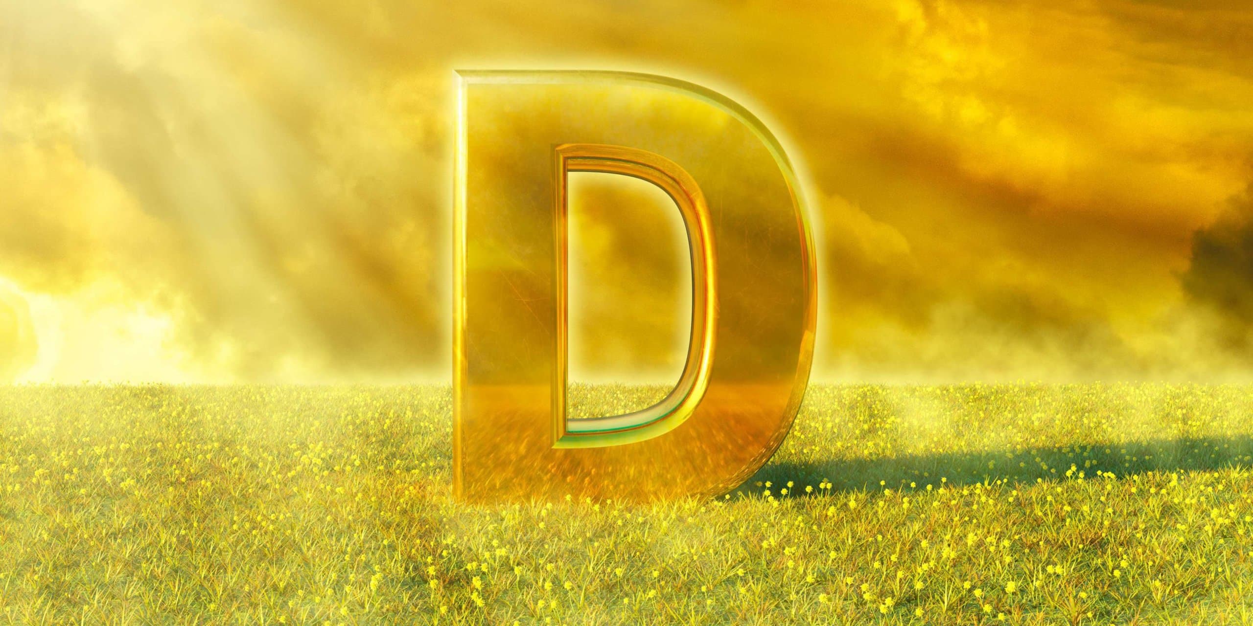 Vitamin D, beleuchtet von den Sonnenstrahlen auf Gras. Sonnenlicht ist eine ausgezeichnete Quelle für diesen Nährstoff, der das Immunsystem stärkt
