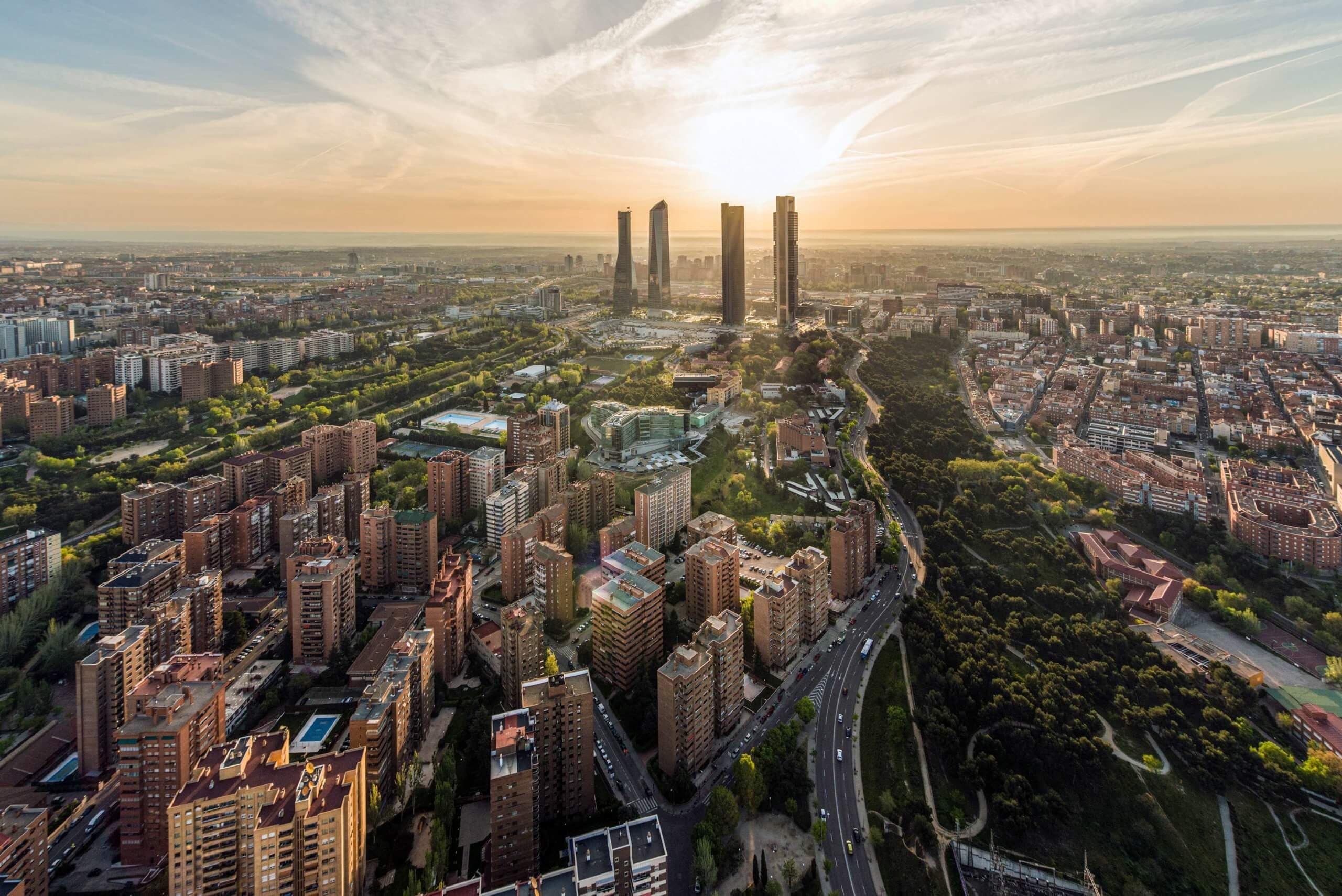 Aerial view of Madrid at sunrise