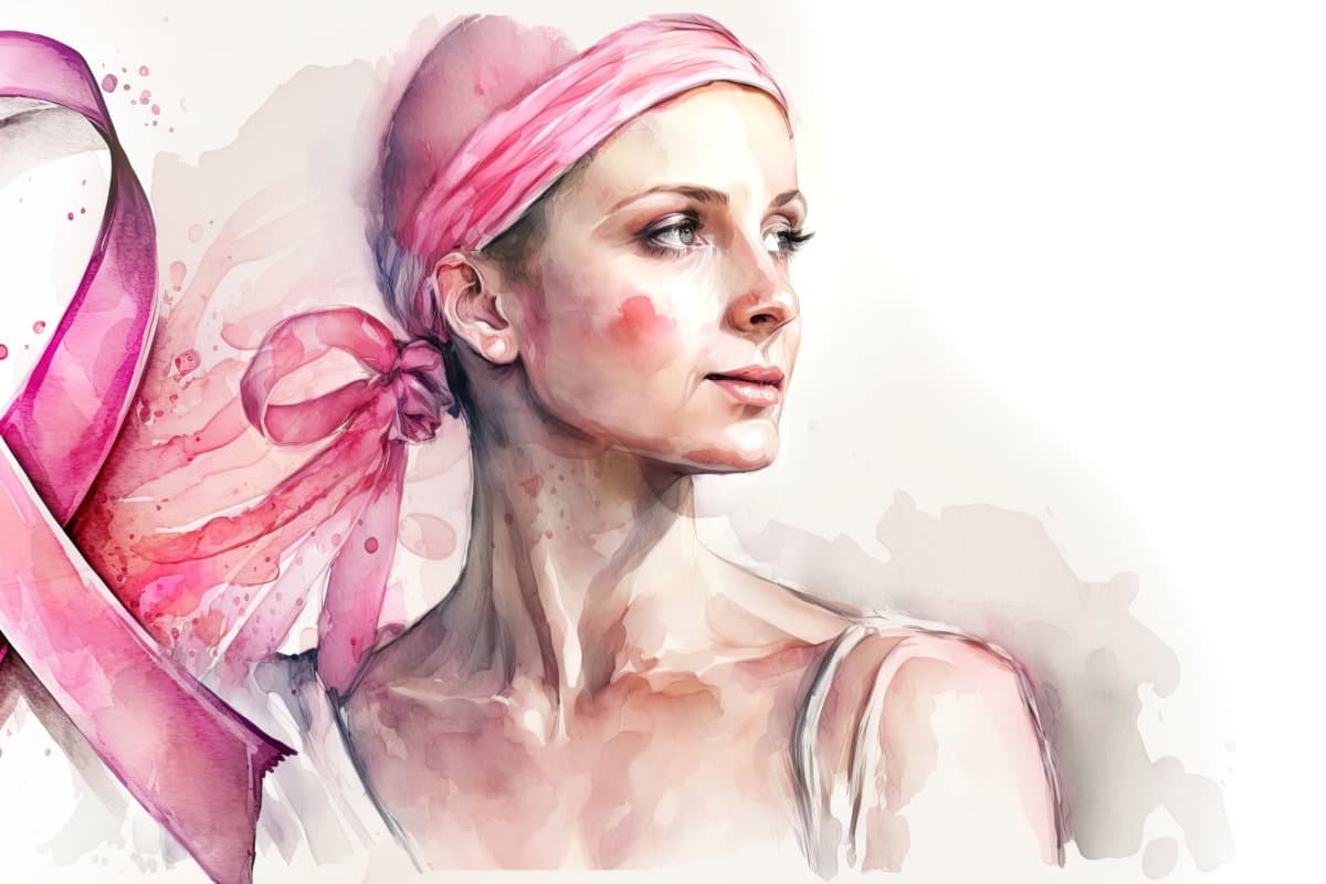 pink awareness ribbon in watercolor style , Generative Ai