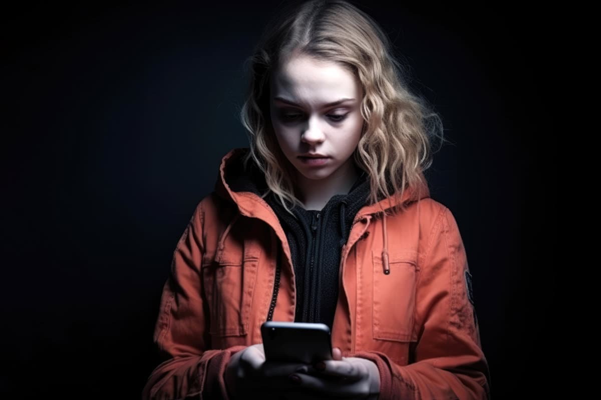Cybergrooming, Mädchen chattet mit einem Fremden &#8211; Generative AI