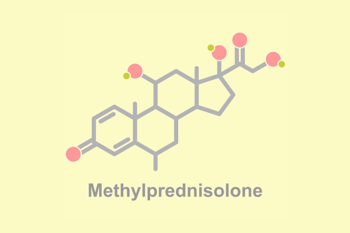 Simplified formula icon of the methylprednisolone molecule.