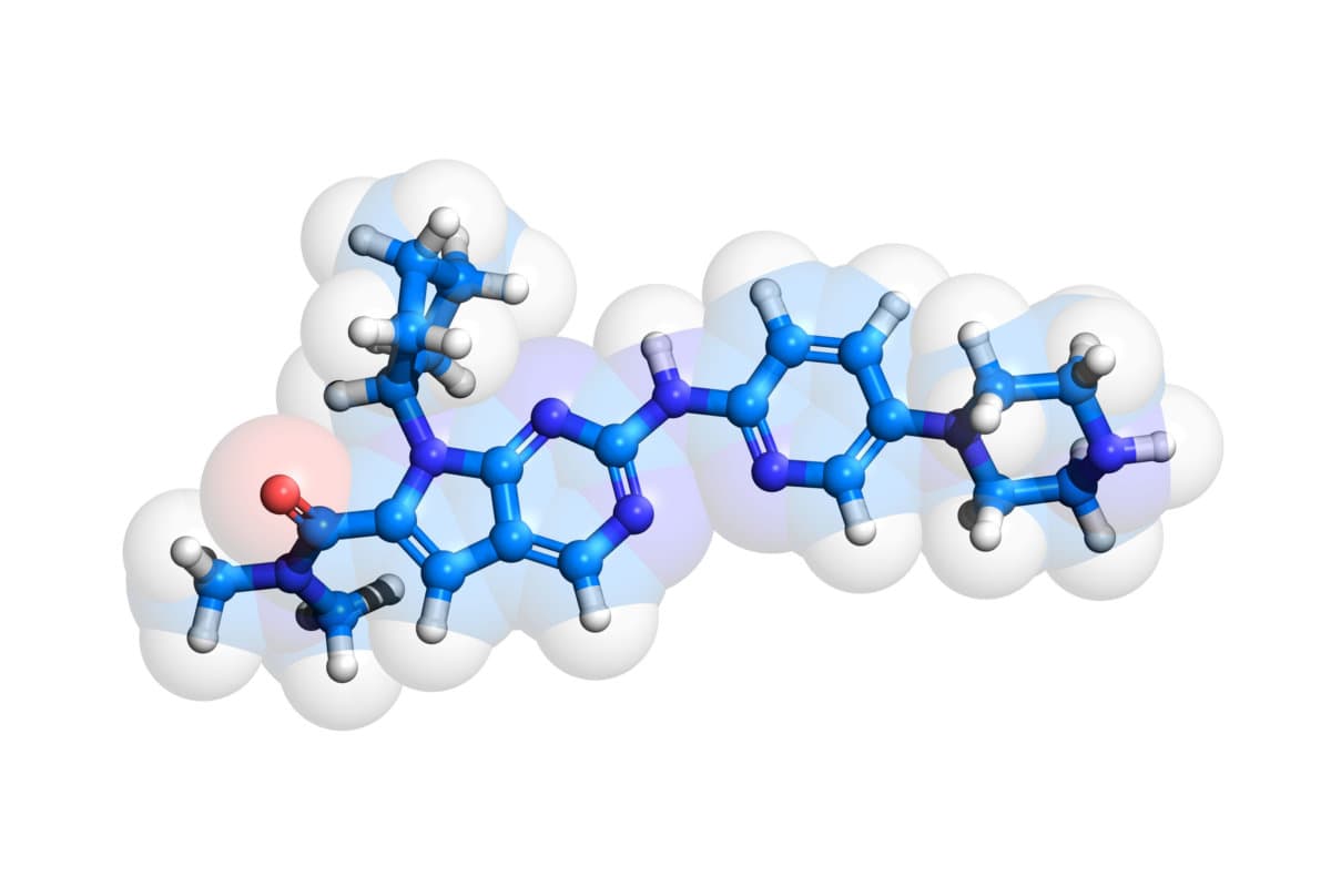 Ribociclib, anticancer drug, 3D molecule