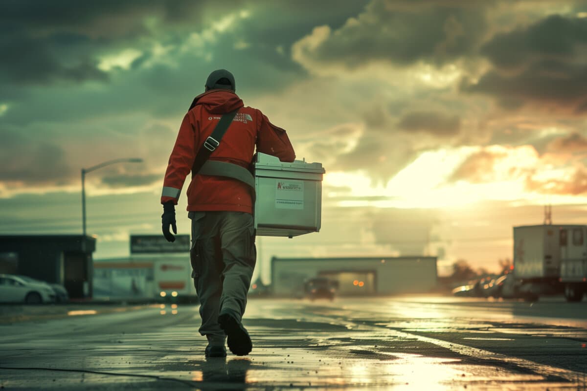 Organ courier carrying a cooler with an organ to the transplant center