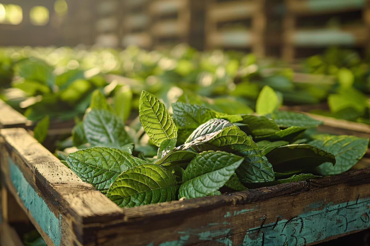 Wooden crates holding tobacco leaves