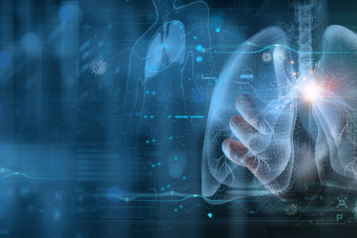 Radiology Doctor working diagnose treatment virtual Human Lungs and long Covid 19 on modern interface screen.
