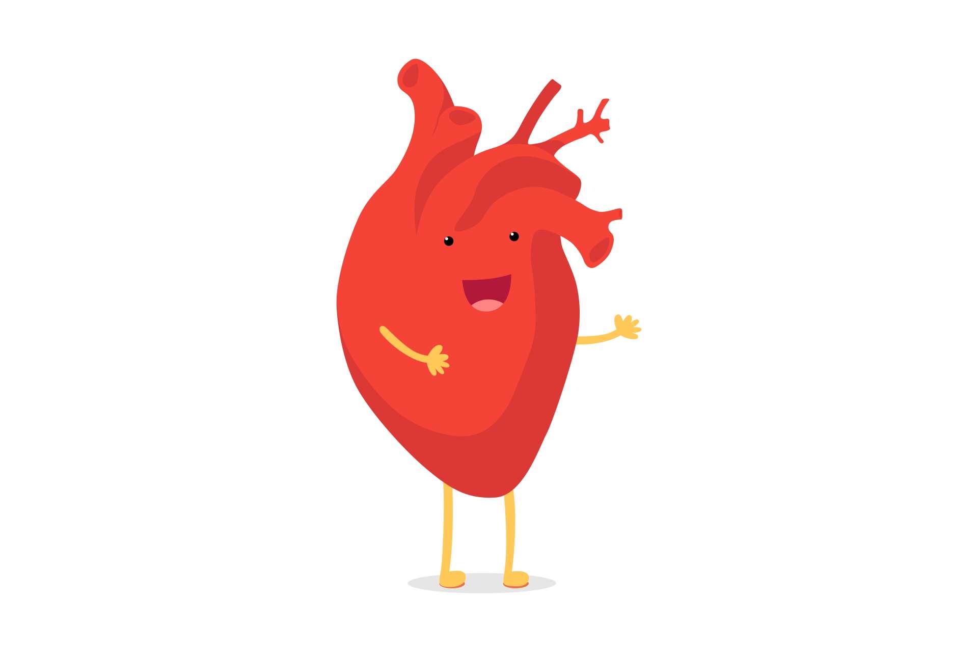 Niedliche Cartoon lächelnd gesundes Herz Charakter glücklich Emoji Emotion. Lustige Herz-Kreislauf-Kardiologie. Vektor-Illustration