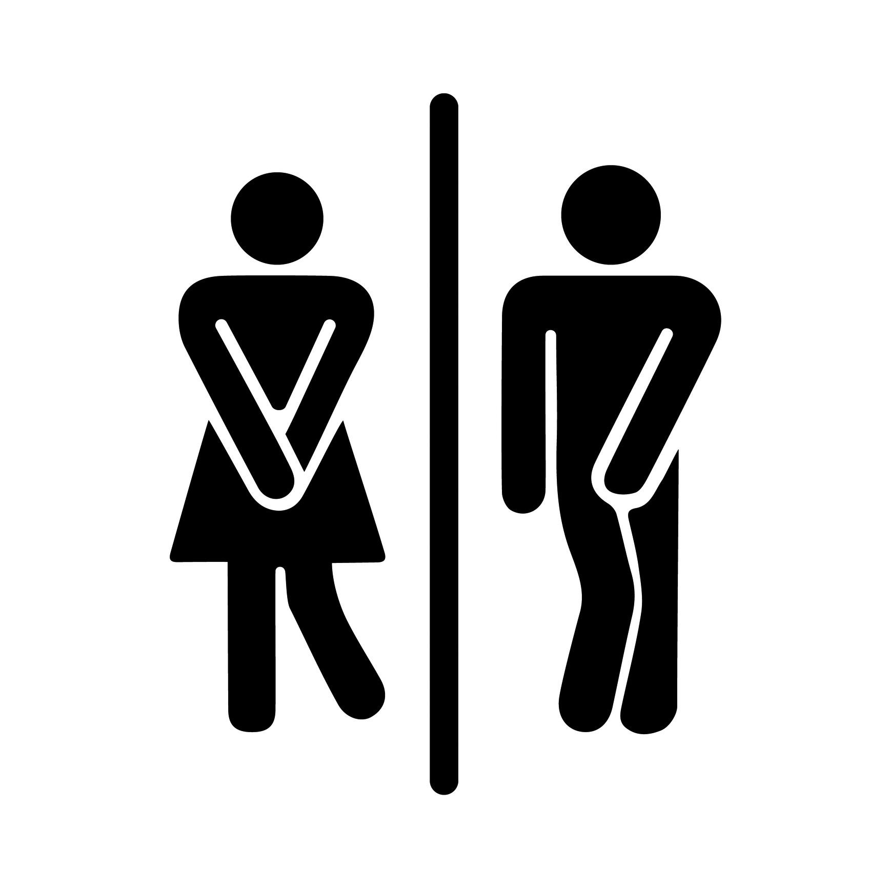 Lustiges, fröhliches, originelles Zeichen, Symbol männliche und weibliche Toilette. Vektor-Illustration.