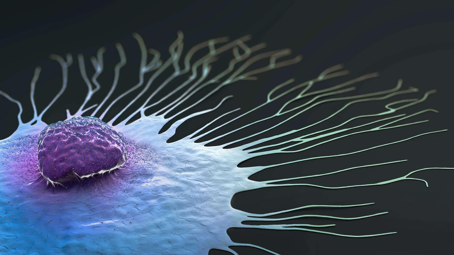 Wissenschaftliche Illustration einer wandernden Brustkrebszelle - 3d Illustration