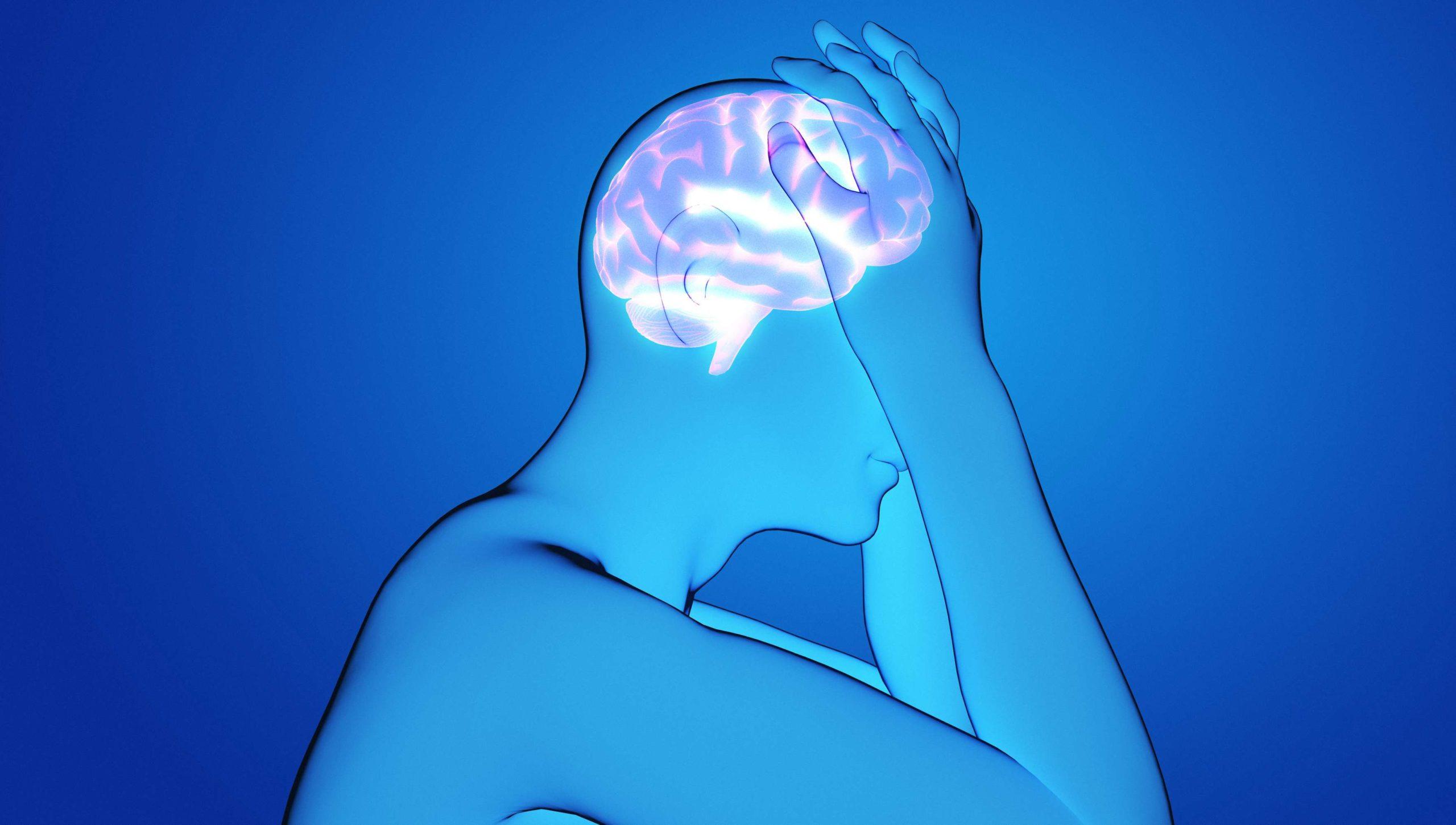 Mann mit einer Kopfschmerz-3D-Rendering-Illustration