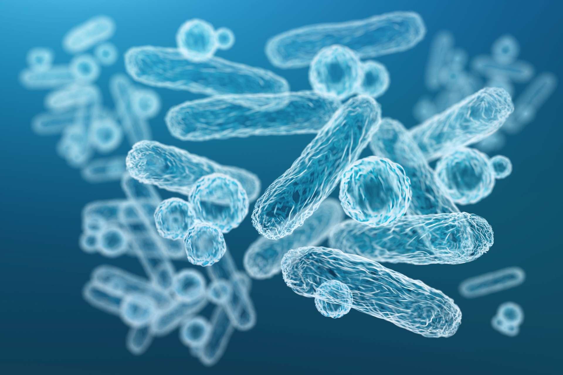 Nahaufnahme von 3D mikroskopisch kleinen blauen Bakterien