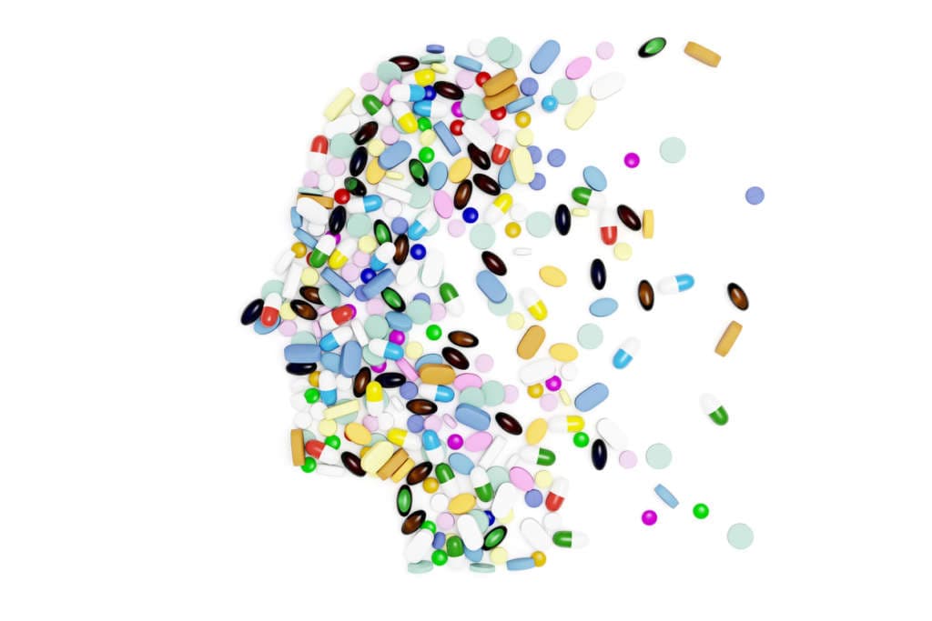 Ein menschliches Silhouette aus Medikamenten