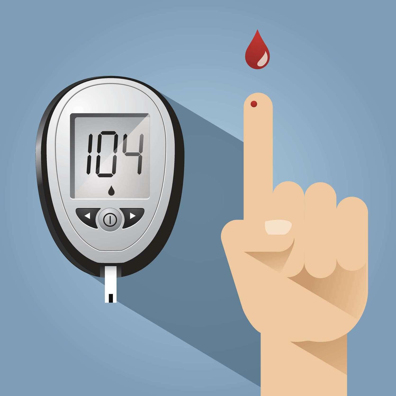 Diabetes-Blutzuckermessgerät und Fingerstich