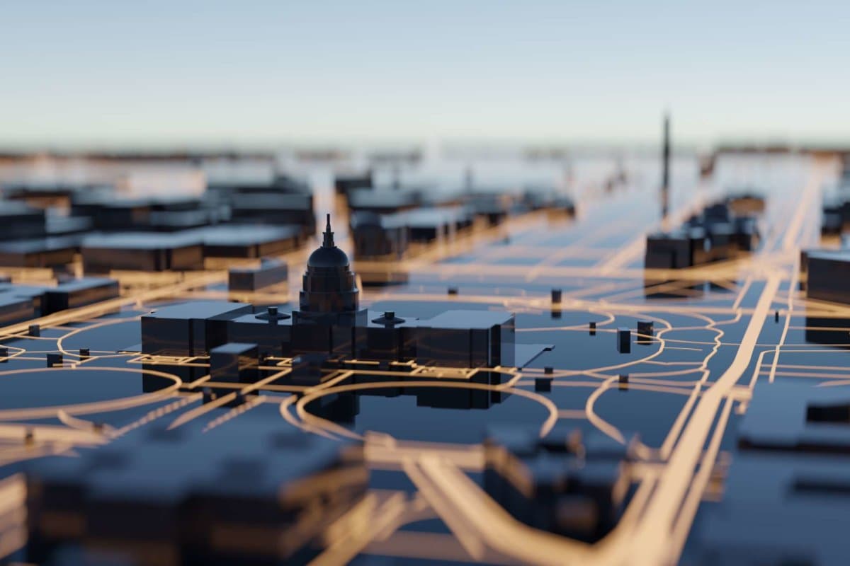 Washington DC High-Tech-Smart-City-Hintergrund. 3D-Rendering.