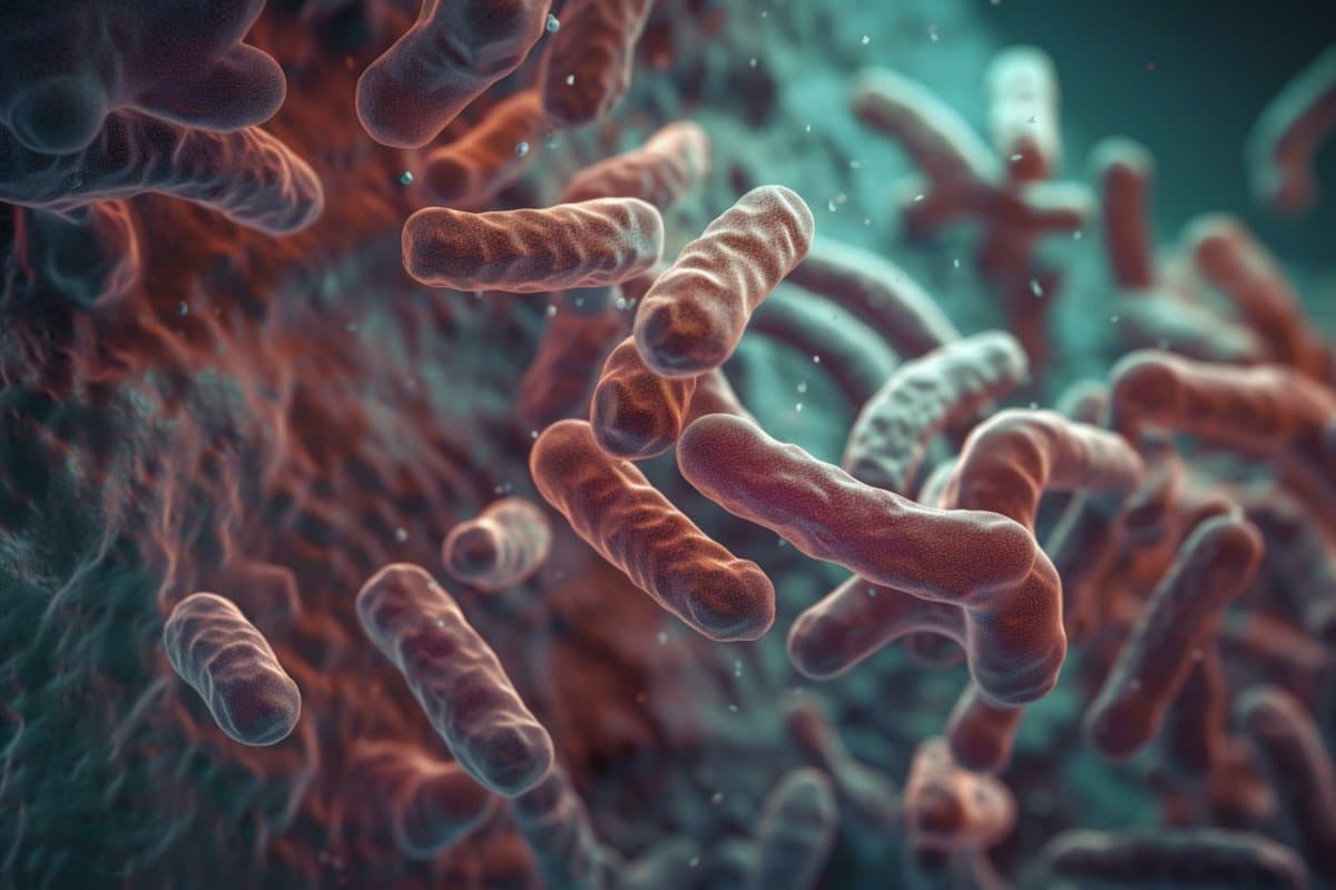 3D illustration of Mycobacterium tuberculosis bacteria. Generative AI