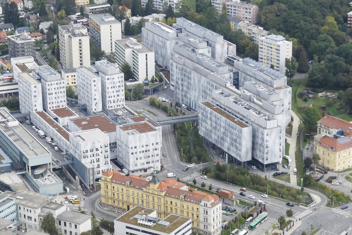 Luftaufnahme des Campus der MedUni Graz.